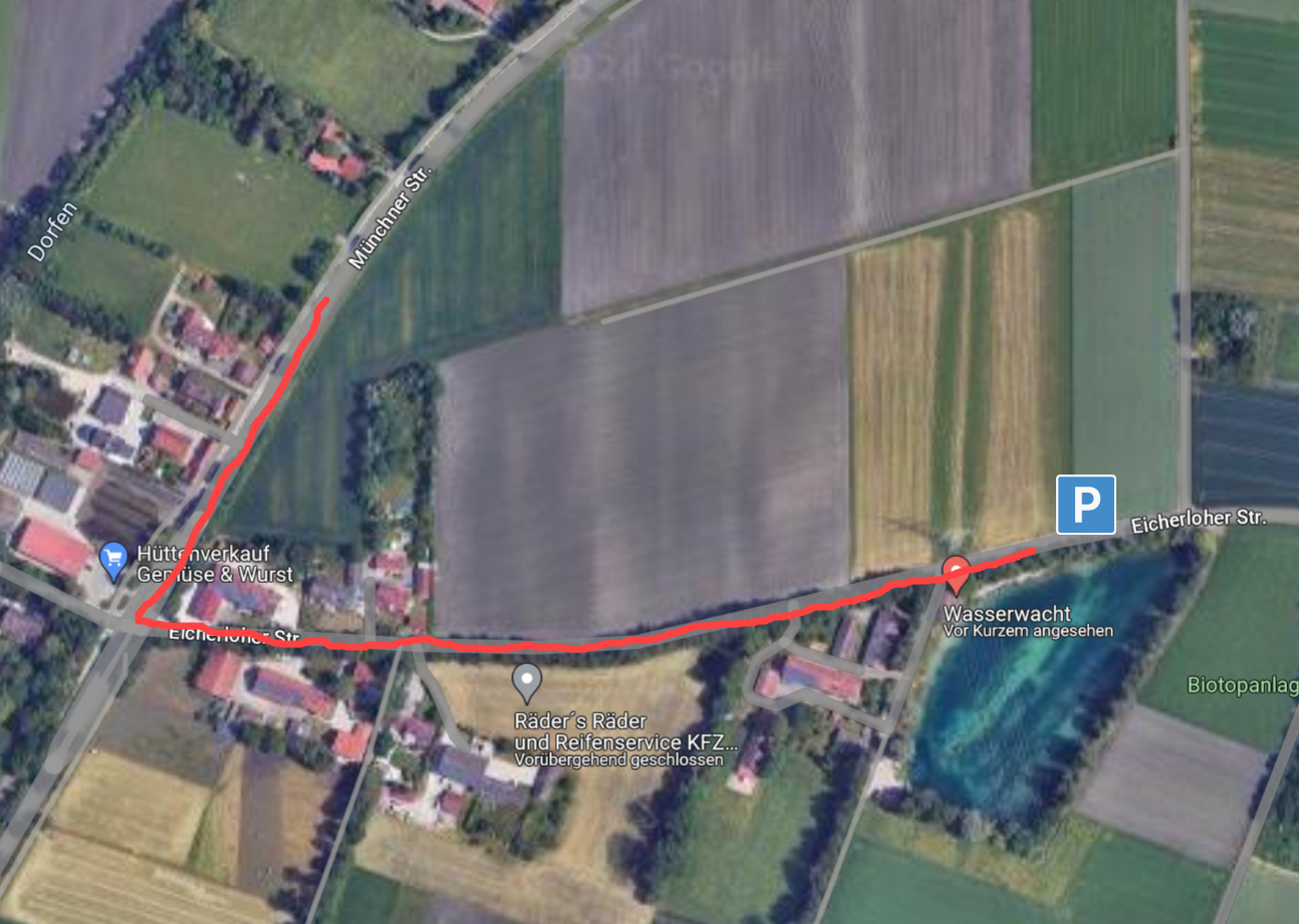 Hier könnt ihr kostenlos parken Satelittenbild der Umgebung um den Parkplatz am Lüßer Badeweiher